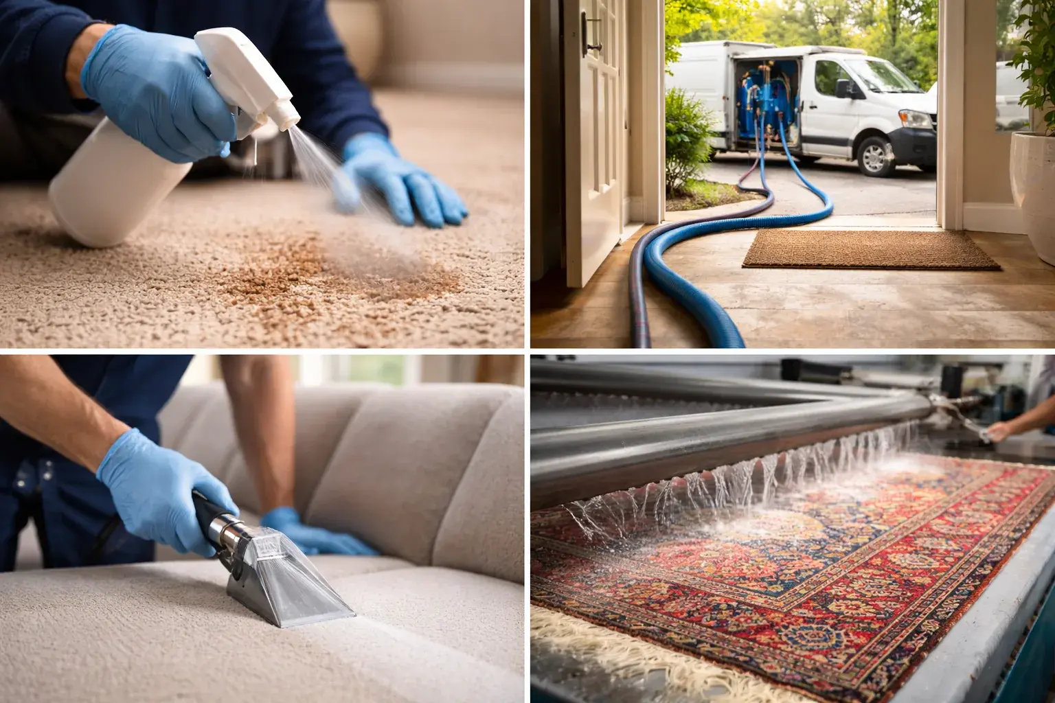 Spot treatment, truck-mount van hoses, upholstery, and rug washing